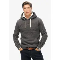 Superdry für Herren. M2013698A Grafisches Sweatshirt mit Kapuze und geprägtem Logo in Dunkelgrau (L), Lässig, Baumwolle, Nachhaltig