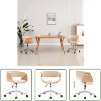 The Living Store Drehbarer Bürostuhl Creme Bugholz und Kunstleder
