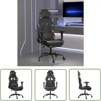 The Living Store Gaming-Stuhl mit Fußstütze Schwarz und Tarnfarben Kunstleder