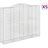 vidaXL Gabionen mit Hochbogen 5 Stk. 300x50x220/240cm Verzinktes Eisen