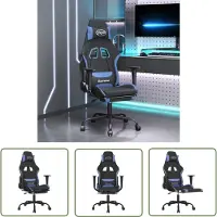 The Living Store Gaming-Stuhl mit Massage & Fußstütze Schwarz und Blau Stoff