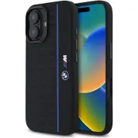 BMW BMHMP16S23SHEB iPhone 16 6.1" czarny/black hardcase Silicone Hexagon Blue Line MagSafe