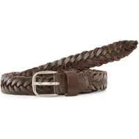 Tom Tailor Flechtgürtel "TTCLAUDETTE", Damen, Gr. 105, braun (dunkelbraun), Rindsleder, unifarben, Gürtel Flechtgürtel, 2 cm breiter Damengürtel, stufenlos verstellbar, Echtleder