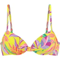 s.Oliver Bügel-Bikini-Top "Mallorca", Damen, Gr. 42, Cup D, gelb (gelb, bedruckt), Recycling-Polyamid, bedruckt, Bikini-Oberteile Bügel-Bikini-Top, mit geraffter Mitte