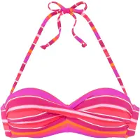 s.Oliver Bügel-Bandeau-Bikini-Top "Fun", Damen, Gr. 38, Cup D, pink (pink bedruckt), Recycling-Polyamid, gestreift, Bikini-Oberteile Bügel-Bandeau-Bikini-Top, im trendigen Streifen-Design