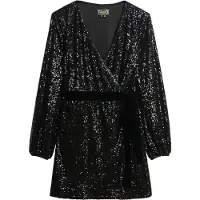 Superdry für Damen. W8011789A Vestido Sequin Velvet Wrap negro (XS), Schwarz, Lässig, Party, Polyester, Langarm