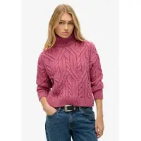Superdry für Damen. W6110548A Geflochtener Strickpullover mit Polokragen rosa (L), Lässig, Acryl