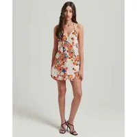Superdry für Damen. W8011400A Weißes bedrucktes Dessous-Minikleid (S), Lässig, Viskose, Ärmellos / Hosenträger