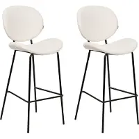Beliani Barstuhl 2er Set Weiß Bouclé mit Schwarzem Metallgestell Hoher Lehne Fußstütze Retro Design für Esszimmer Küche Bar Wohnzimmer Möbel