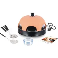 Emerio Pizzarette Original PO-115984 – 1200W – Pizzaofen für 6 Personen – Handgefertigte Terrakotta-Kuppel – Pizza Ofen – 6 Backspachteln - Cool Touch