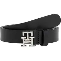 Tommy Hilfiger Ledergürtel "TH LOGO 2,5 cm breit", Damen, Gr. 80, schwarz, Leder, Gürtel Ledergürtel, mit Monogramm-Schließe