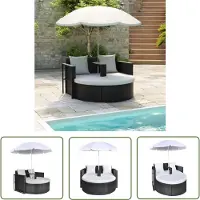 The Living Store Gartenbett mit Sonnenschirm Braun Poly Rattan