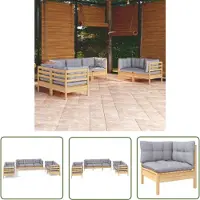 The Living Store 7-tlg. Garten-Lounge-Set mit Grauen Kissen Kiefer Massivholz