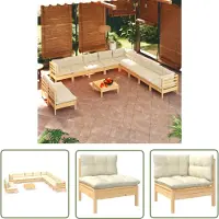 The Living Store 12-tlg. Garten-Lounge-Set mit Creme Kissen Massivholz Kiefer