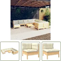 The Living Store 11-tlg. Garten-Lounge-Set mit Creme Kissen Kiefernholz