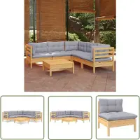 The Living Store 6-tlg. Garten-Lounge-Set mit Grauen Kissen Kiefer Massivholz