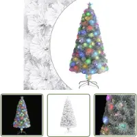 The Living Store Künstlicher Weihnachtsbaum mit LED Weiß 120 cm Glasfaser