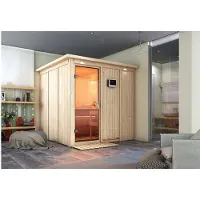 Karibu Sauna Rodin (Fronteinstieg), Ganzglastür, bronziert, Ofen 9 kW externe Steuerung easy