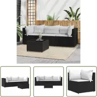 The Living Store 4-tlg. Garten-Lounge-Set mit Kissen Schwarz Poly Rattan