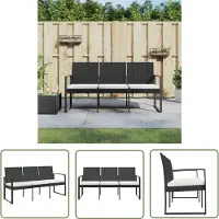 The Living Store Gartenbank 3-Sitzer mit Kissen Schwarz PP-Rattan