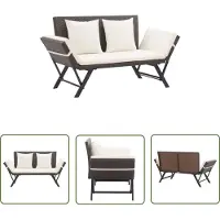 The Living Store Gartenbank mit Auflagen 176 cm Braun Poly Rattan