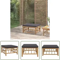The Living Store Gartenhocker mit Dunkelgrauem Kissen Bambus