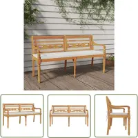 The Living Store Batavia-Bank mit Kissen 150 cm Massivholz Teak