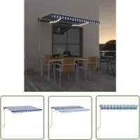 The Living Store Gelenkarmmarkise mit LED 400x300 cm Blau and Weiß