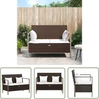 The Living Store Gartenbank 2-Sitzer mit Kissen Braun Poly Rattan