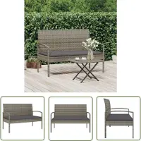 The Living Store Gartenbank mit Kissen Grau 105 cm Poly Rattan