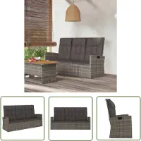 The Living Store Gartenbank mit Liegefunktion & Kissen Grau 173 cm Poly Rattan