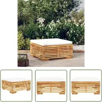 The Living Store Gartenhocker mit Creme Kissen Massivholz Teak