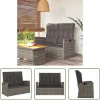 The Living Store Gartenbank mit Liegefunktion & Kissen Grau 118 cm Poly Rattan