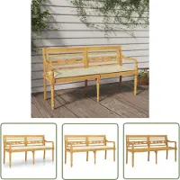 The Living Store Batavia-Bank mit Creme Kissen 150 cm Massivholz Teak