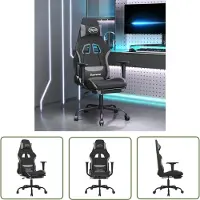 The Living Store Gaming-Stuhl mit Fußstütze Schwarz und Hellgrau Stoff