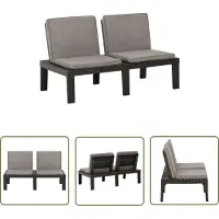 The Living Store Garten-Lounge-Bank mit Auflagen Kunststoff Grau