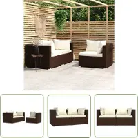 The Living Store 3-tlg. Garten-Lounge-Set mit Auflagen Braun Poly Rattan