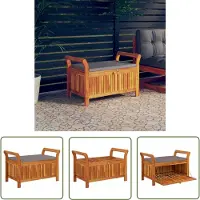 The Living Store Garten-Truhenbank mit Kissen 91 cm Massivholz Akazie