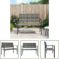 The Living Store Gartenbank 2-Sitzer Grau Poly Rattan