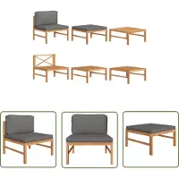 The Living Store 3-tlg. Garten-Lounge-Set mit Dunkelgrauen Kissen Teakholz