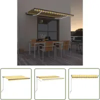 The Living Store Markise Manuell Einziehbar mit LED 400x350 cm Gelb & Weiß