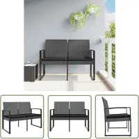 The Living Store Gartenbank 2-Sitzer mit Kissen Dunkelgrau PP-Rattan
