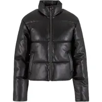 Urban Classics Damen Winterjacke , Kunstleder, gesteppt, schwarz - Größe M