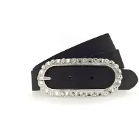 Tamaris Ledergürtel "Cher Silver", Damen, Gr. 120, schwarz, Rindsleder, festlich, Gürtel Ledergürtel, femininer Look, Schließe mit Glitzersteinen besetzt