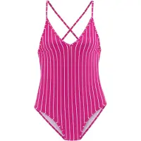 Vivance Badeanzug , Damen, Gr. 40, Cup C/D, lila (beere, creme), Recycling-Polyamid, Badeanzüge Badeanzug, mit Nadelstreifen
