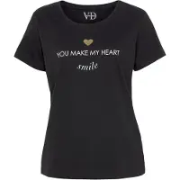 Vivance Pyjamaoberteil DREAMS, Damen, Gr. 40/42, schwarz, Single Jersey, Obermaterial: 100% Baumwolle, Basic hüftlang, Rundhals, eingesetzt, Shirts Pyjamaoberteil, mit Foliendruck, Topseller