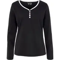 Vivance Pyjamaoberteil DREAMS, Damen, Gr. 40/42, schwarz, Single Jersey, Obermaterial: 100% Baumwolle, hüftlang, V-Ausschnitt, Shirts Pyjamaoberteil, mit Paspel und kurzer Zier-Knopfleiste, Topseller