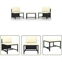 The Living Store 3-tlg. Garten-Sofagarnitur mit Auflagen Schwarz Poly Rattan