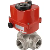 Tameson G 1 1/4 Zoll 3-Wege-Edelstahl-Kugelhahn (T-Bohrung) 24 V AC/DC