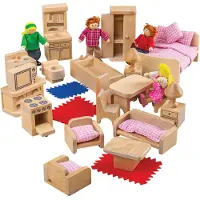 Bigjigs Toys BigJigs Puppenhaus Möbel und Puppen Holzspielset 26-teilig